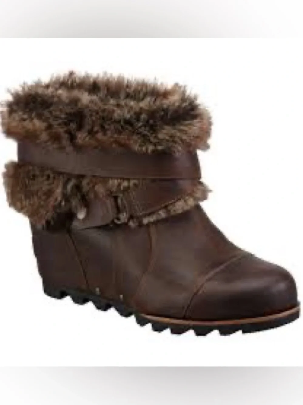 Sorel Joan of Arctic Brown Leather Wedge Ankle Boots with Fur Sz. 6